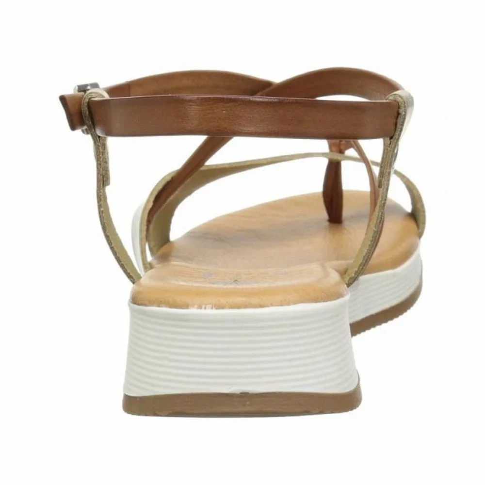 NEW Eric Michael Women Tan Gold Leather Platform Strap Buckle Thong Comfort - Picture 5 of 7